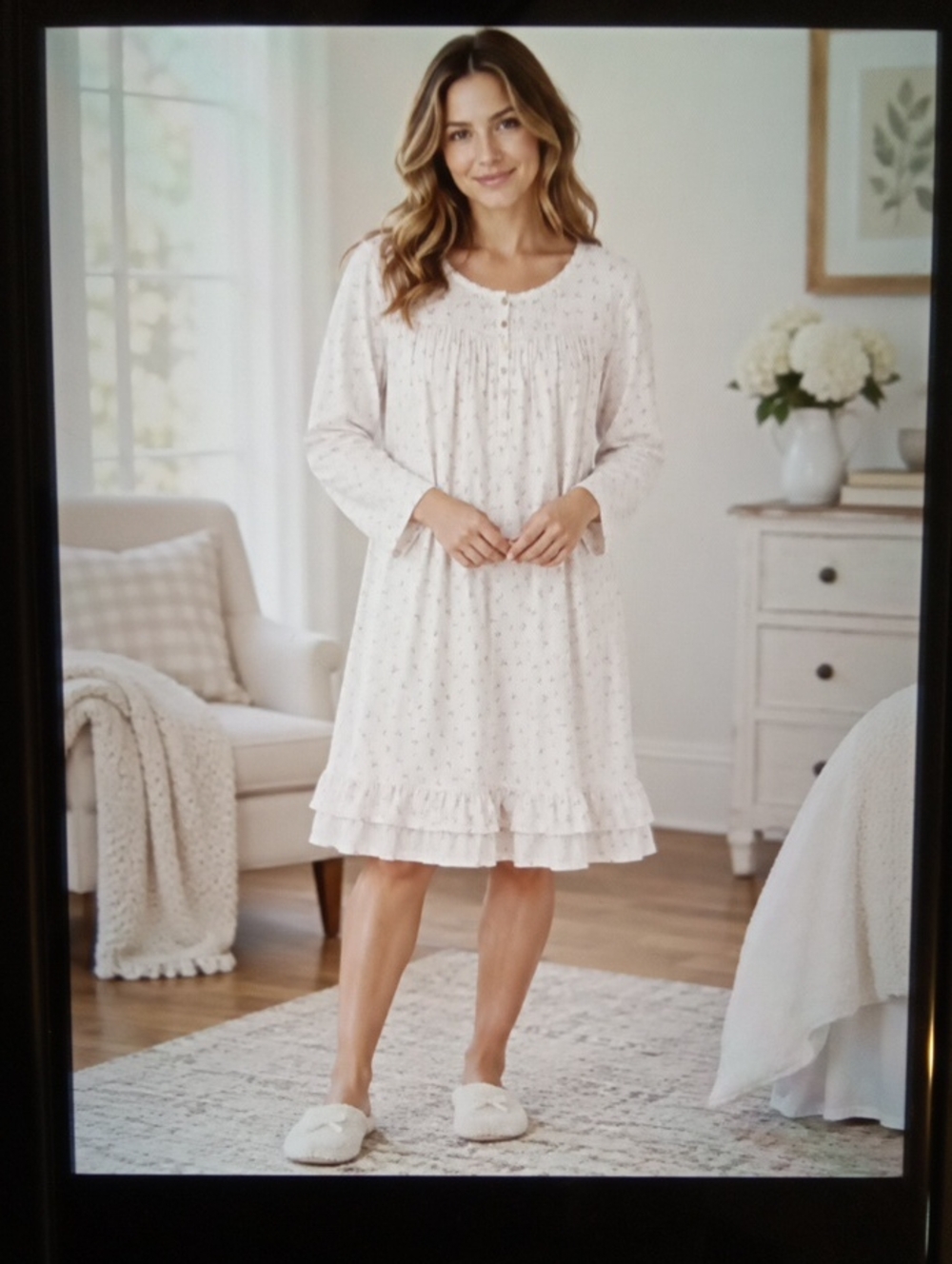 Eileen West Floral Cotton House Dress Nightgown Cottage Romantic Prairie Sz XL